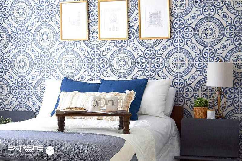 کاغذدیواری آبی کلاسیک اتاق خواب