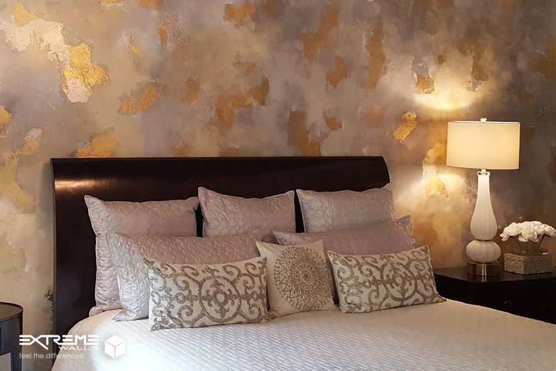 کاغذ دیواری طرح طلایی متالیک اتاق خواب