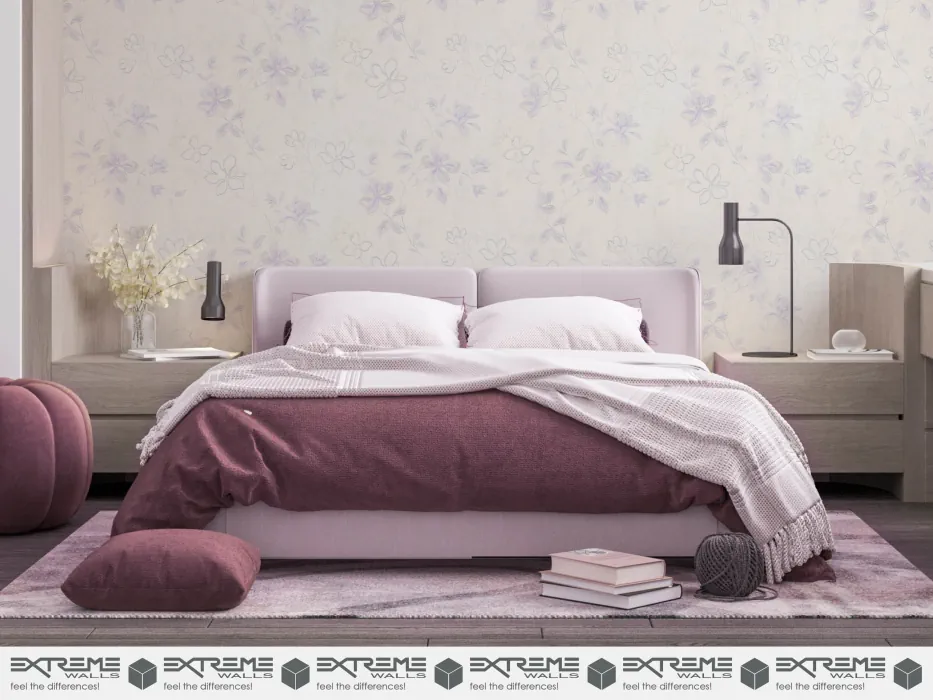 کاغذ دیواری گلدار پشت تخت