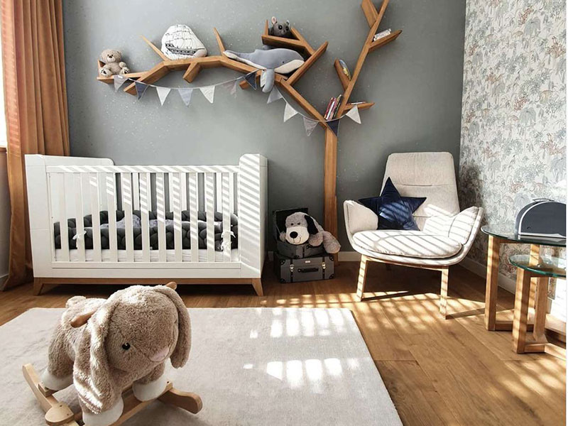 طراحی اتاق خواب کودک به رنگ طوسی